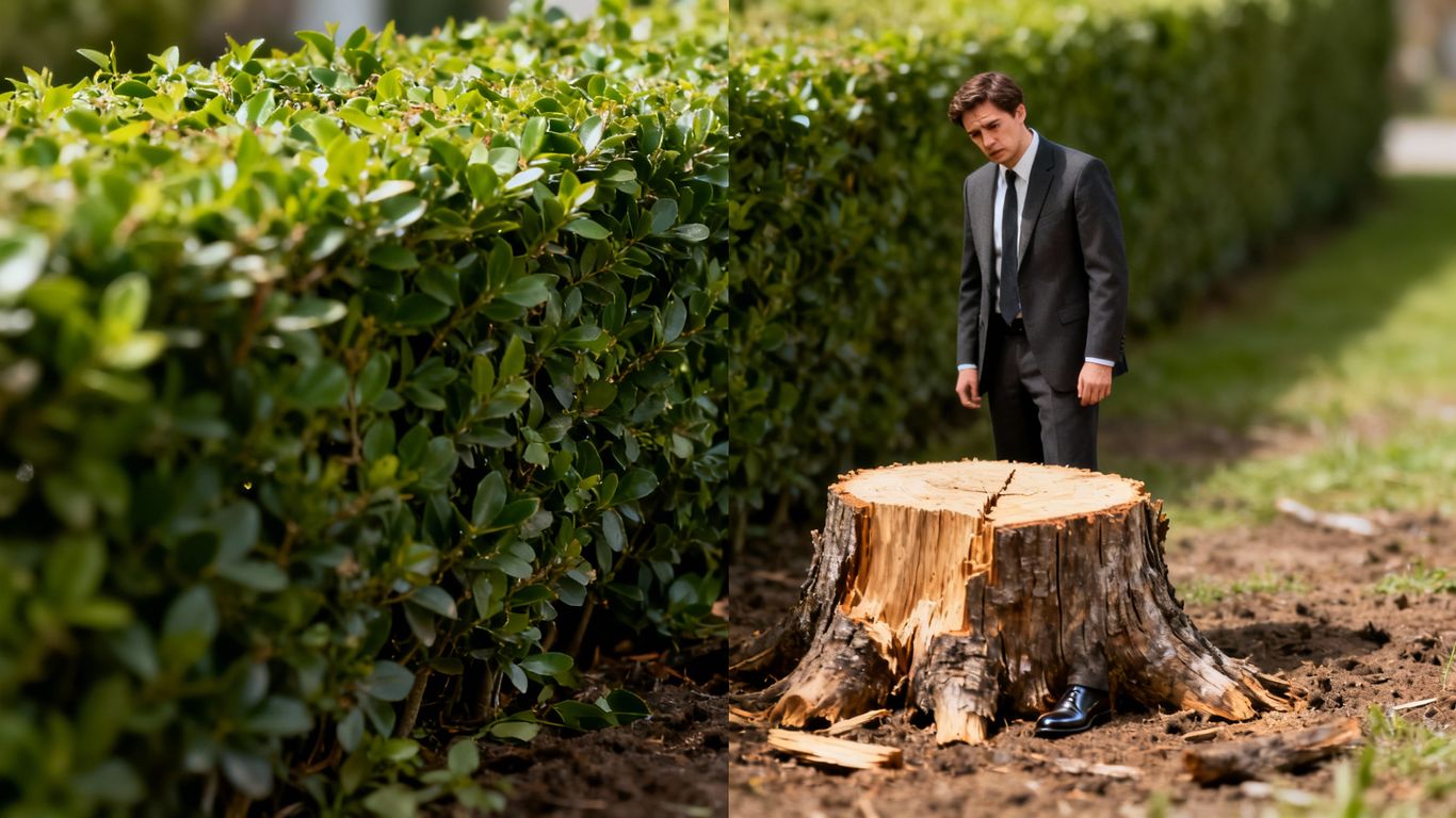 Real estate agent reprimanded for cutting neighbor's hedge.