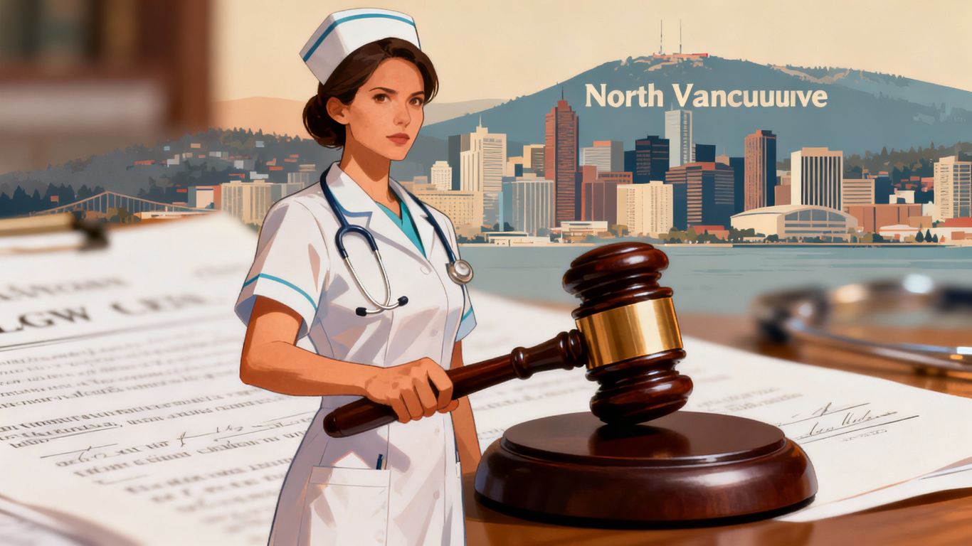 Nurse with gavel in North Vancouver real estate fraud case.