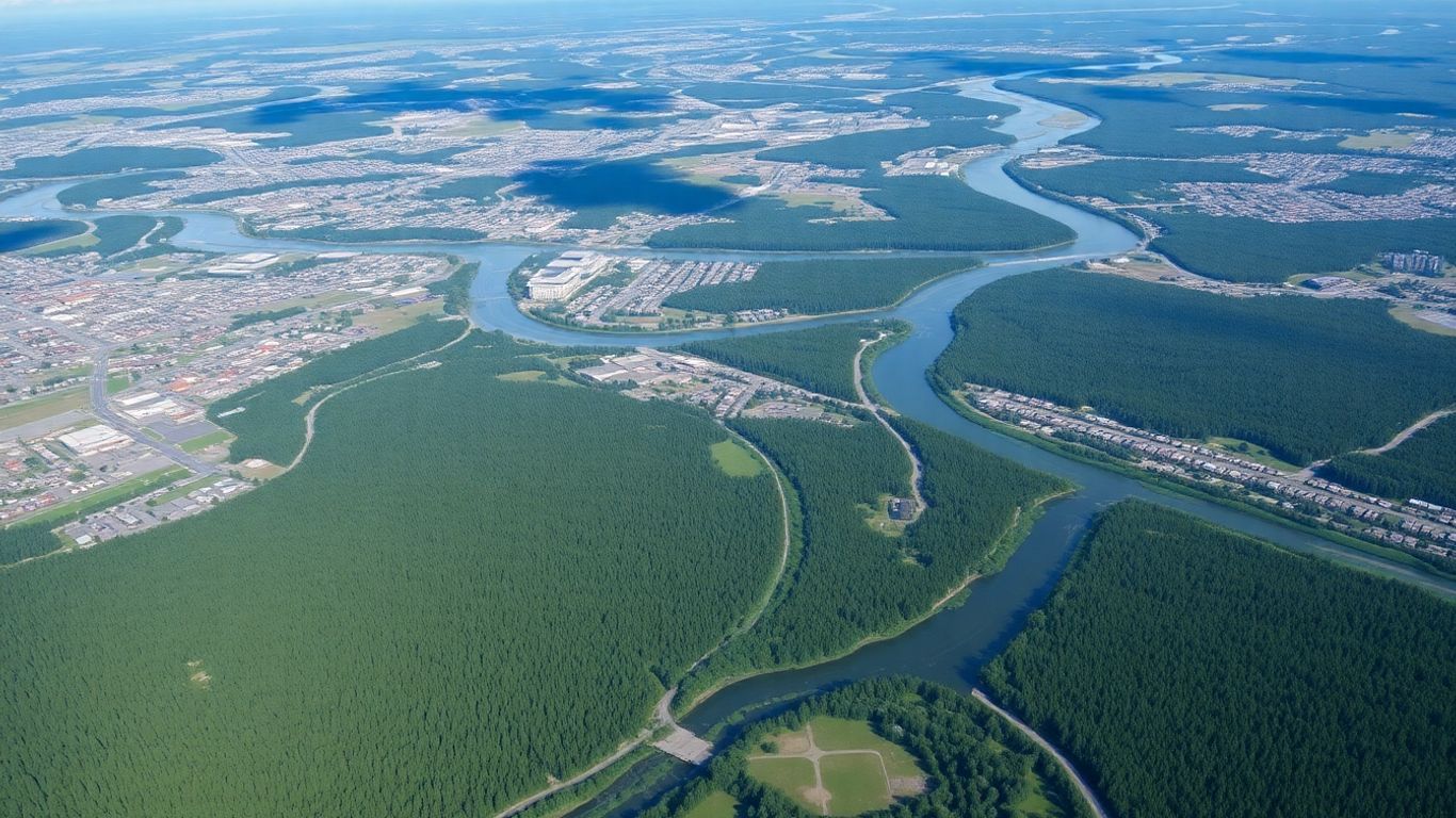 Aerial view of Maple Ridge and Pitt Meadows.