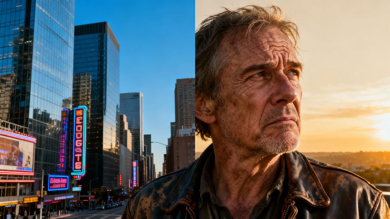 BC real estate cityscape and thoughtful veteran