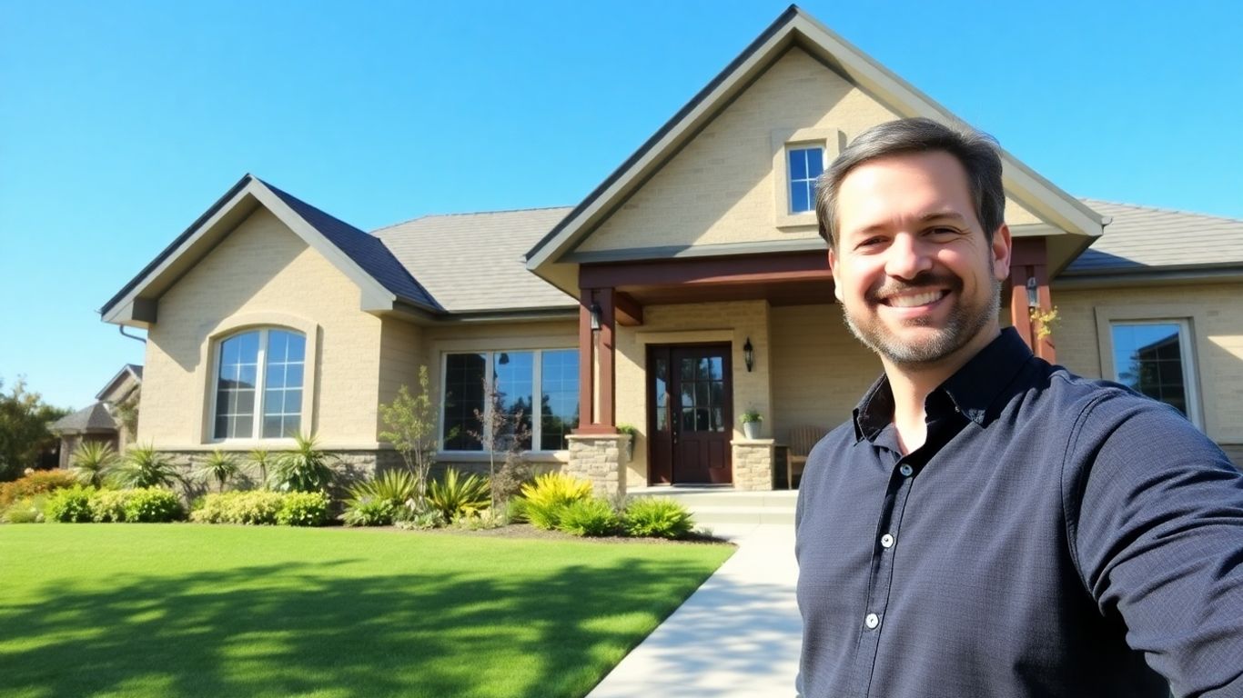 Happy person holding keys outside dream home.