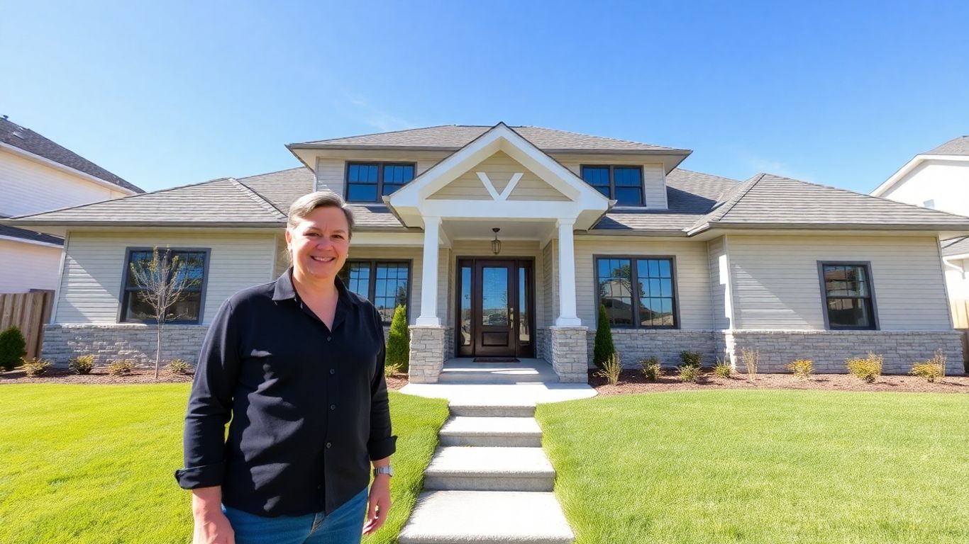 Happy person holding keys outside a dream home.