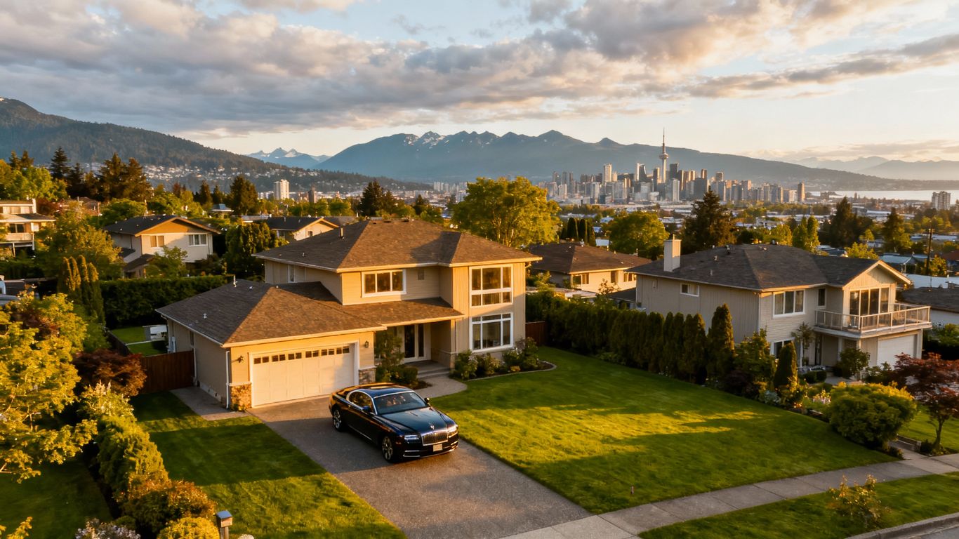 Luxury homes in Vancouver with mountains in background