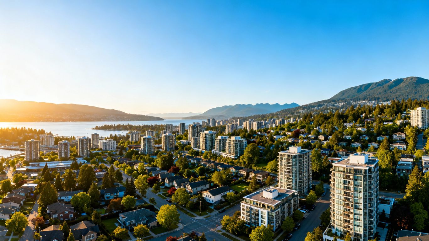 Metro Vancouver skyline with condos and summer sky