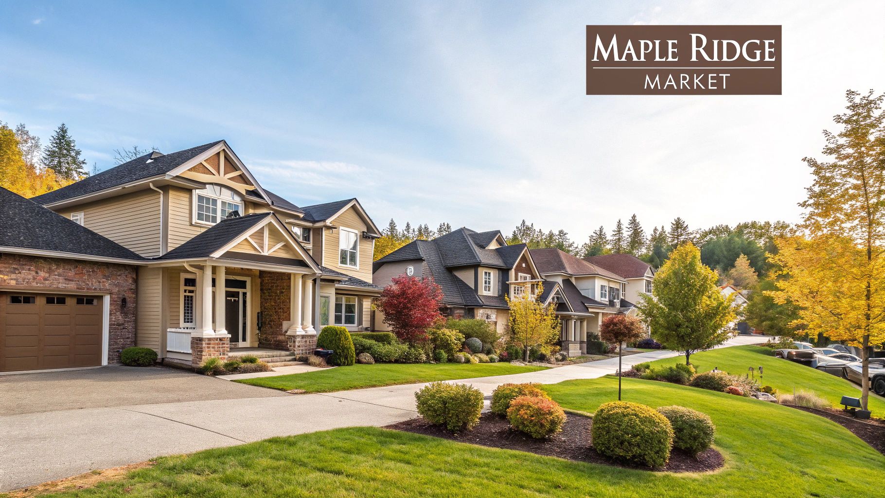 A modern house with a well-kept lawn and garden in a Maple Ridge neighbourhood