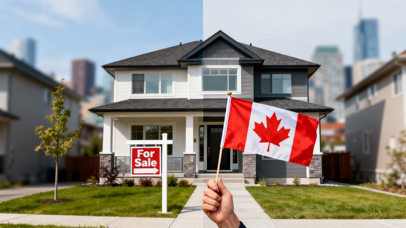 House with Canadian flag blocking foreign buyers.