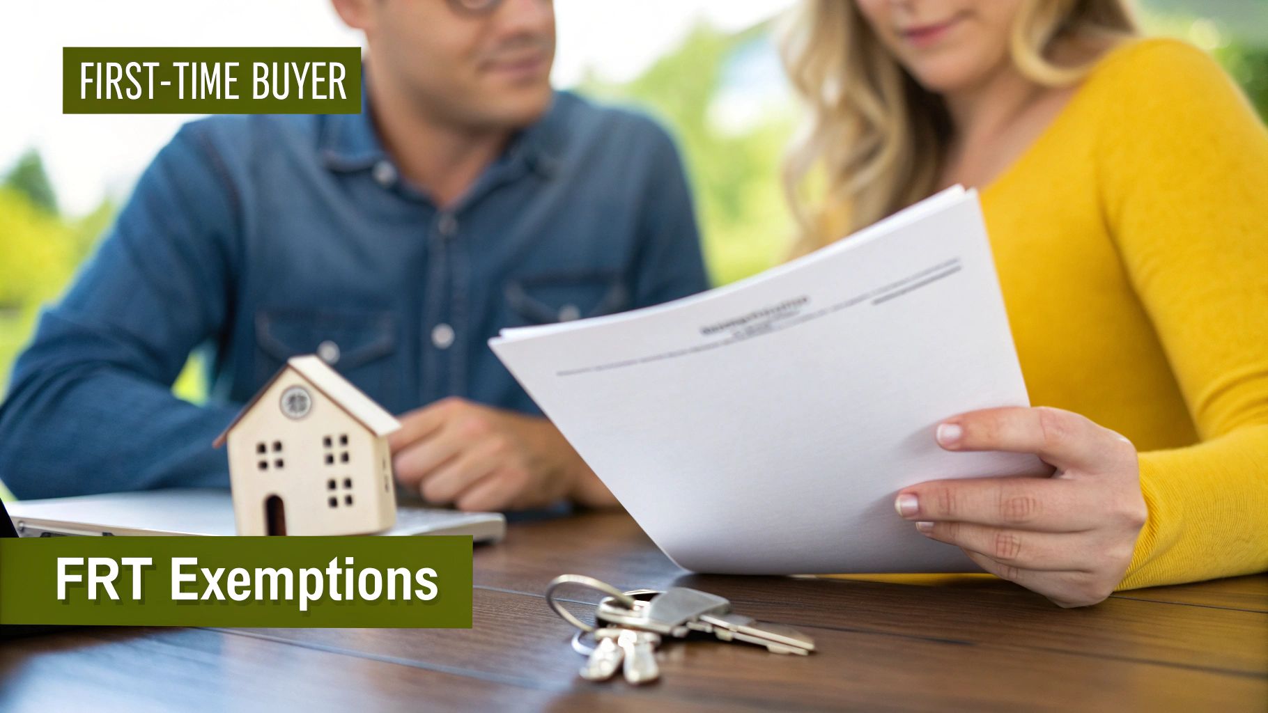A smiling couple receiving keys to their new home from a real estate agent