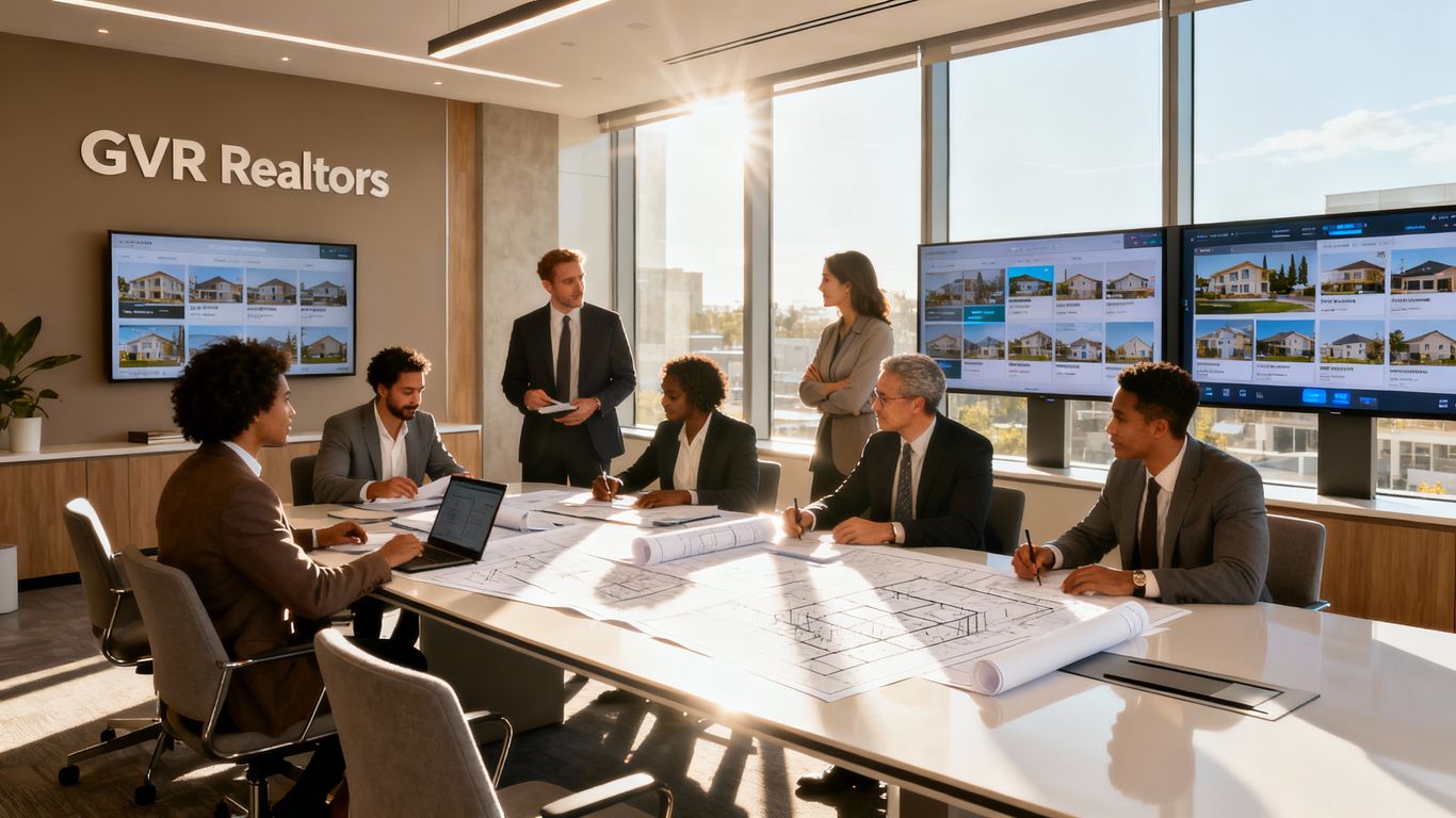 GVR Realtors agents collaborating in a modern office.