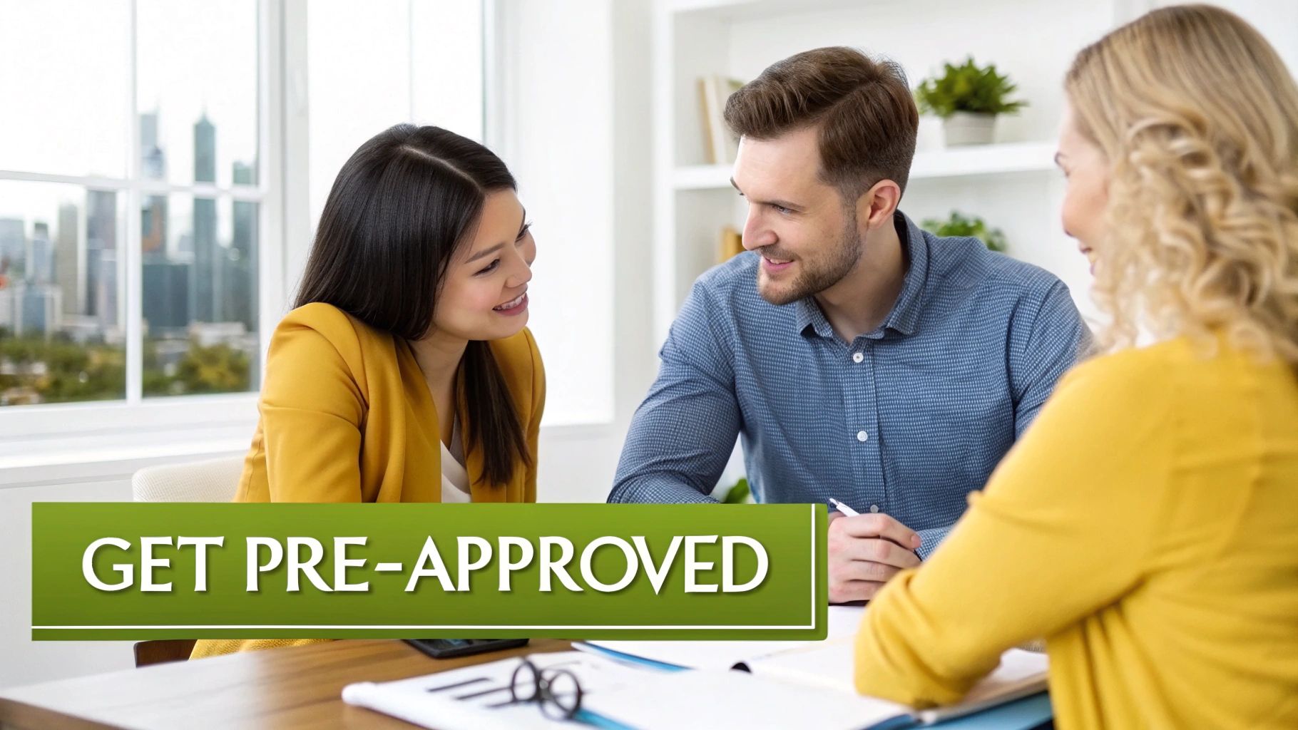 A real estate agent showing a young couple a home in British Columbia
