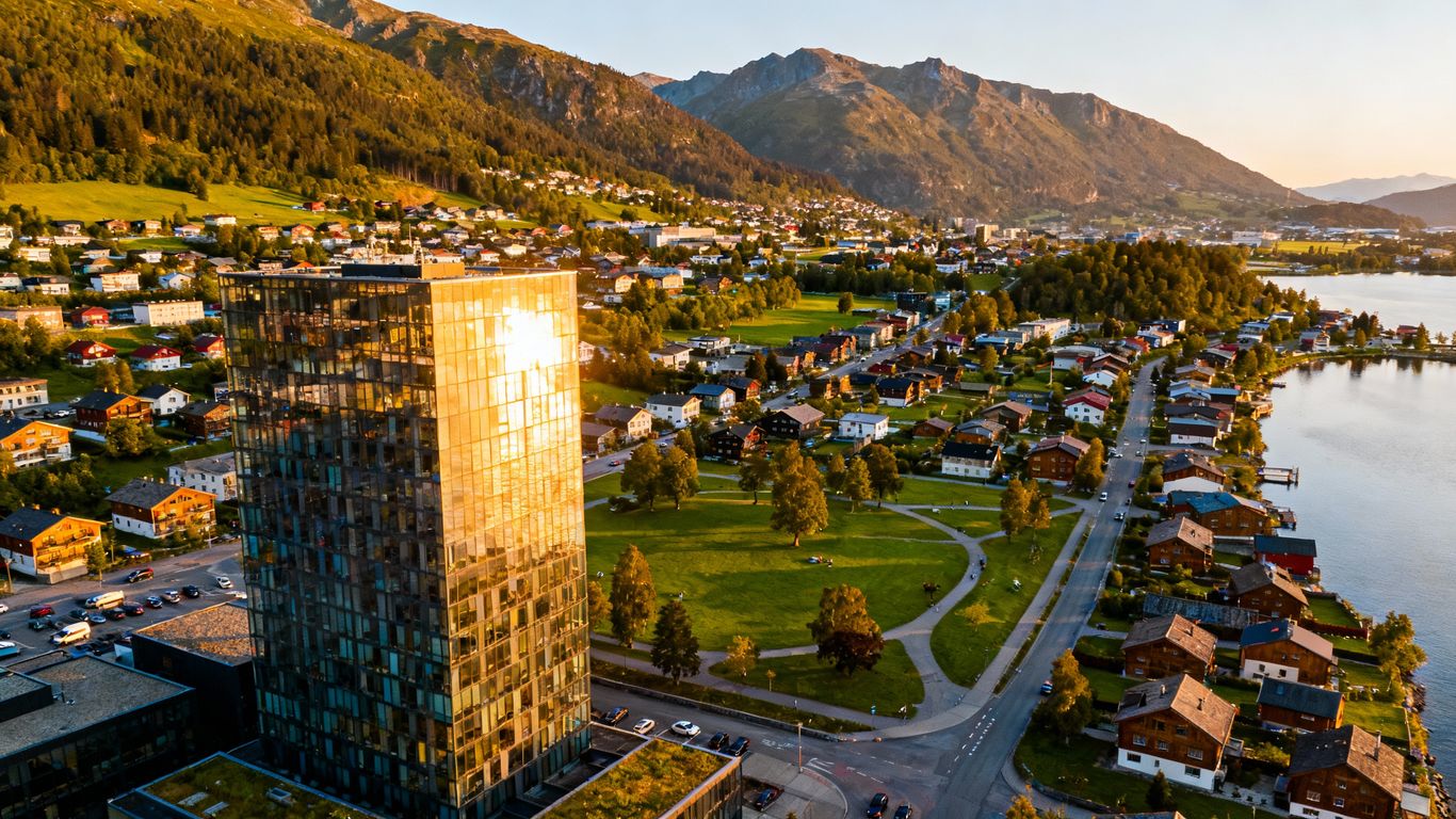 Vancouver cityscape with homes and mountains.