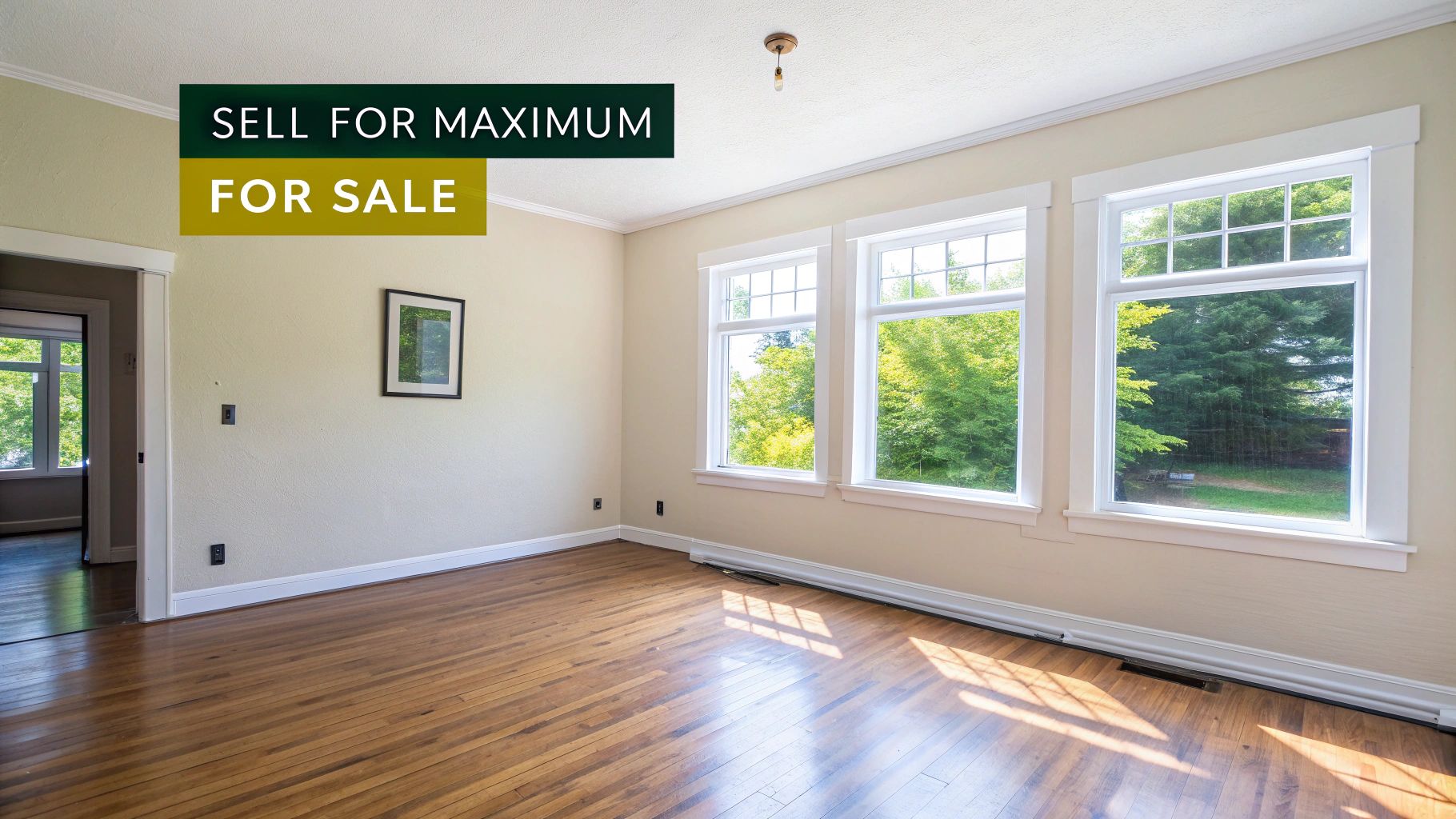 A modern, well-staged living room in a Mission home ready for sale.