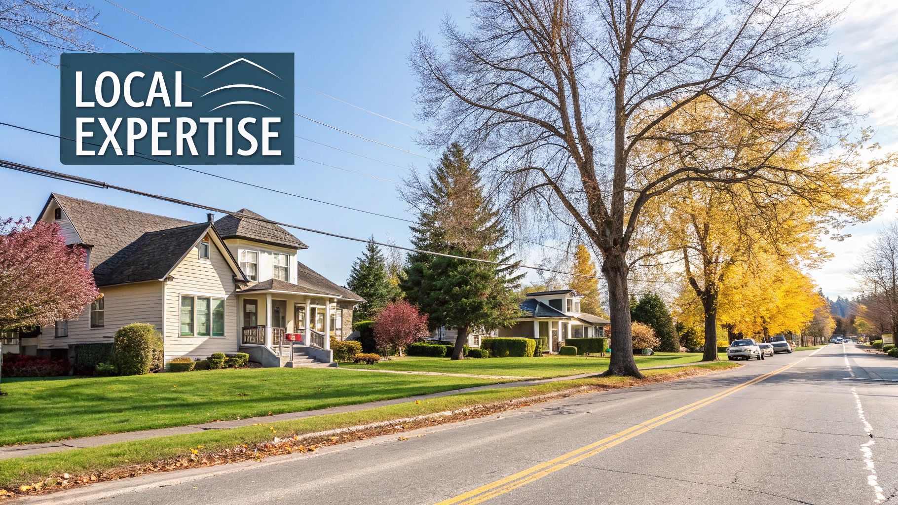 A scenic view of a well-established Maple Ridge neighbourhood showing mature trees and charming homes.