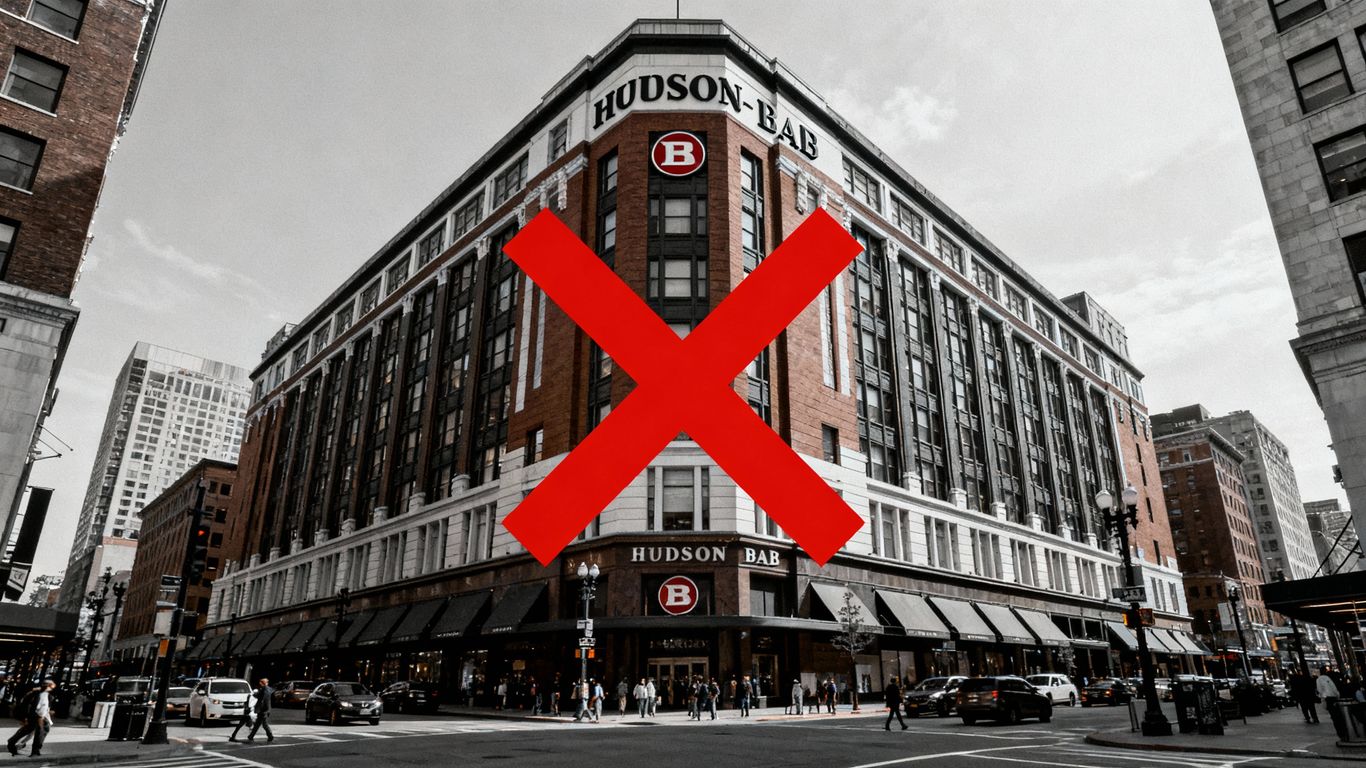Hudson's Bay store with a red X over it.