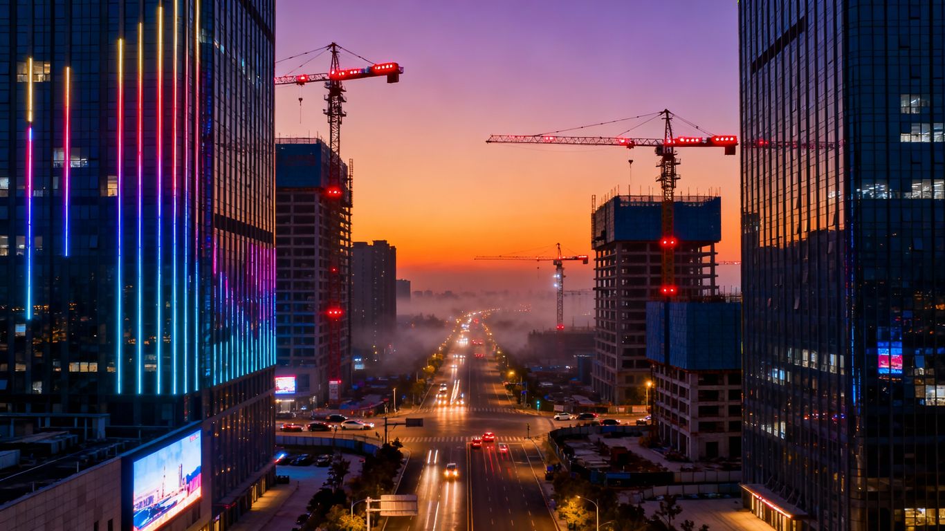 Surrey entertainment district construction and city lights