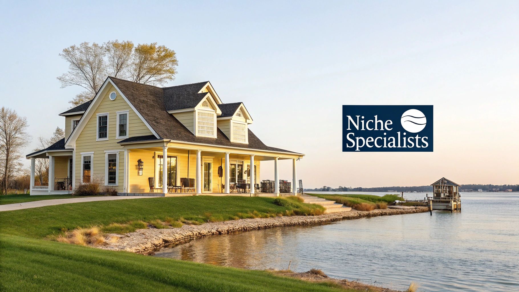 Luxury waterfront home with private dock showcasing boutique real estate property specialization