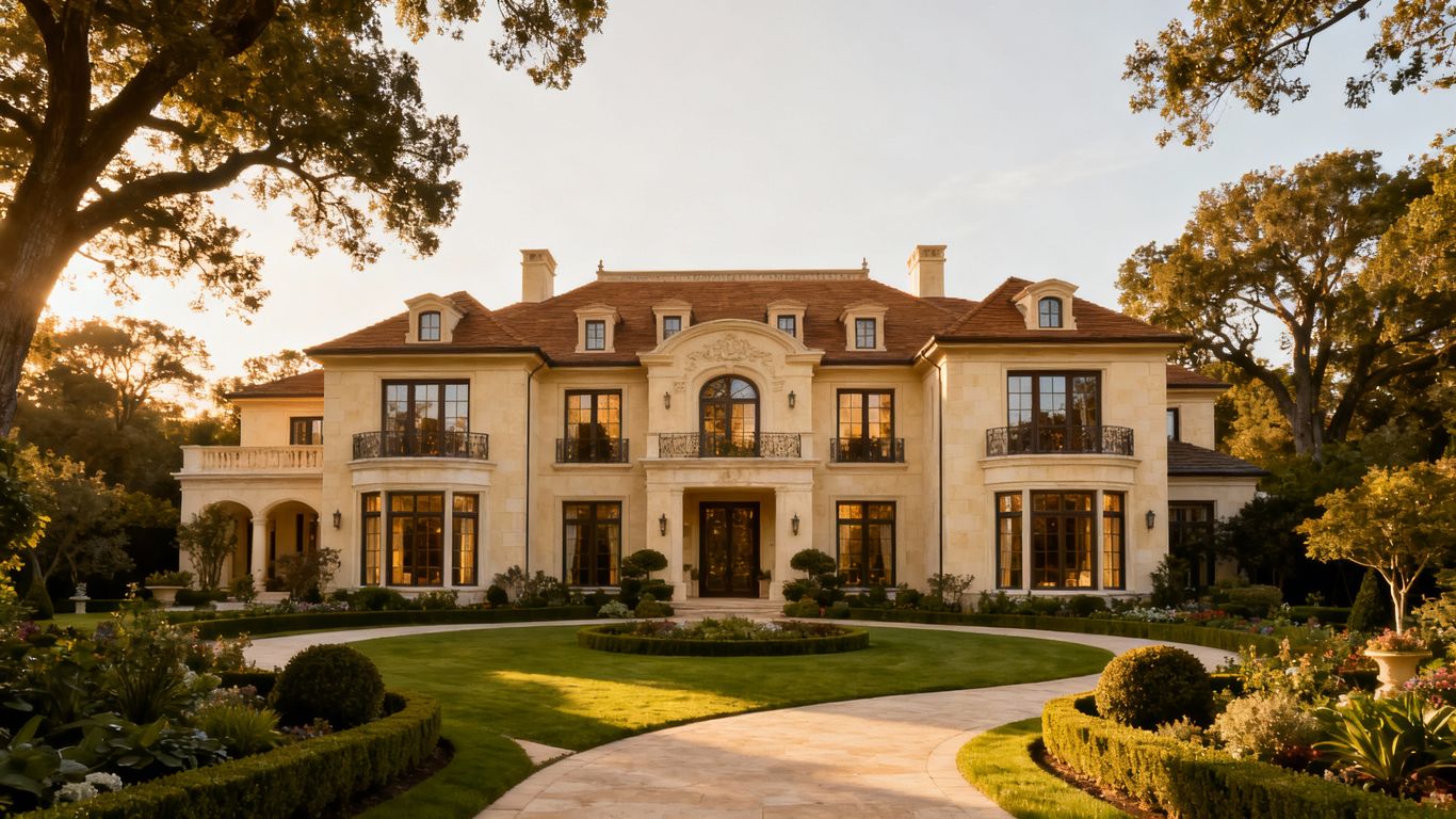 Luxury Vancouver mansion with large windows and manicured lawns.