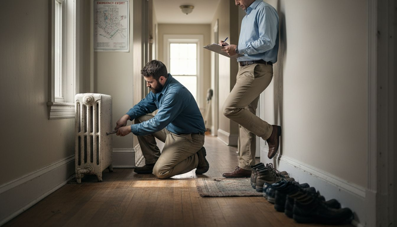 Property manager overseeing apartment maintenance inspection