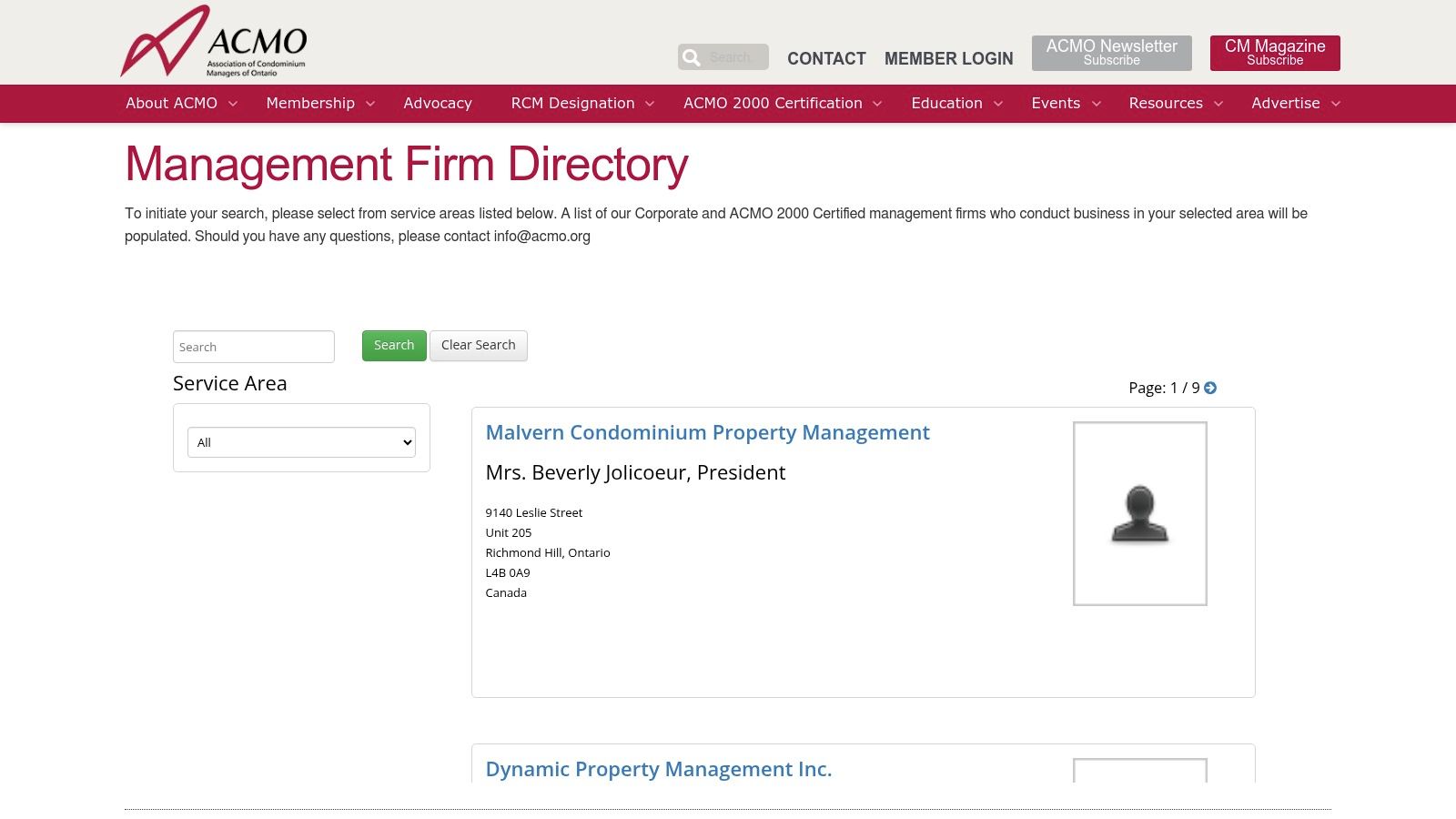 ACMO Management Firm Directory (Ontario)