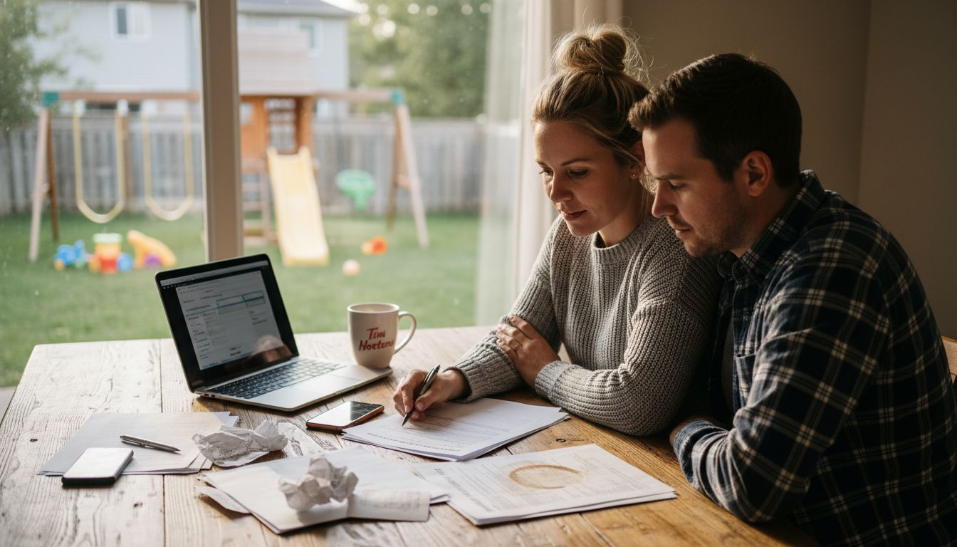 Couple at table budgeting for home purchase