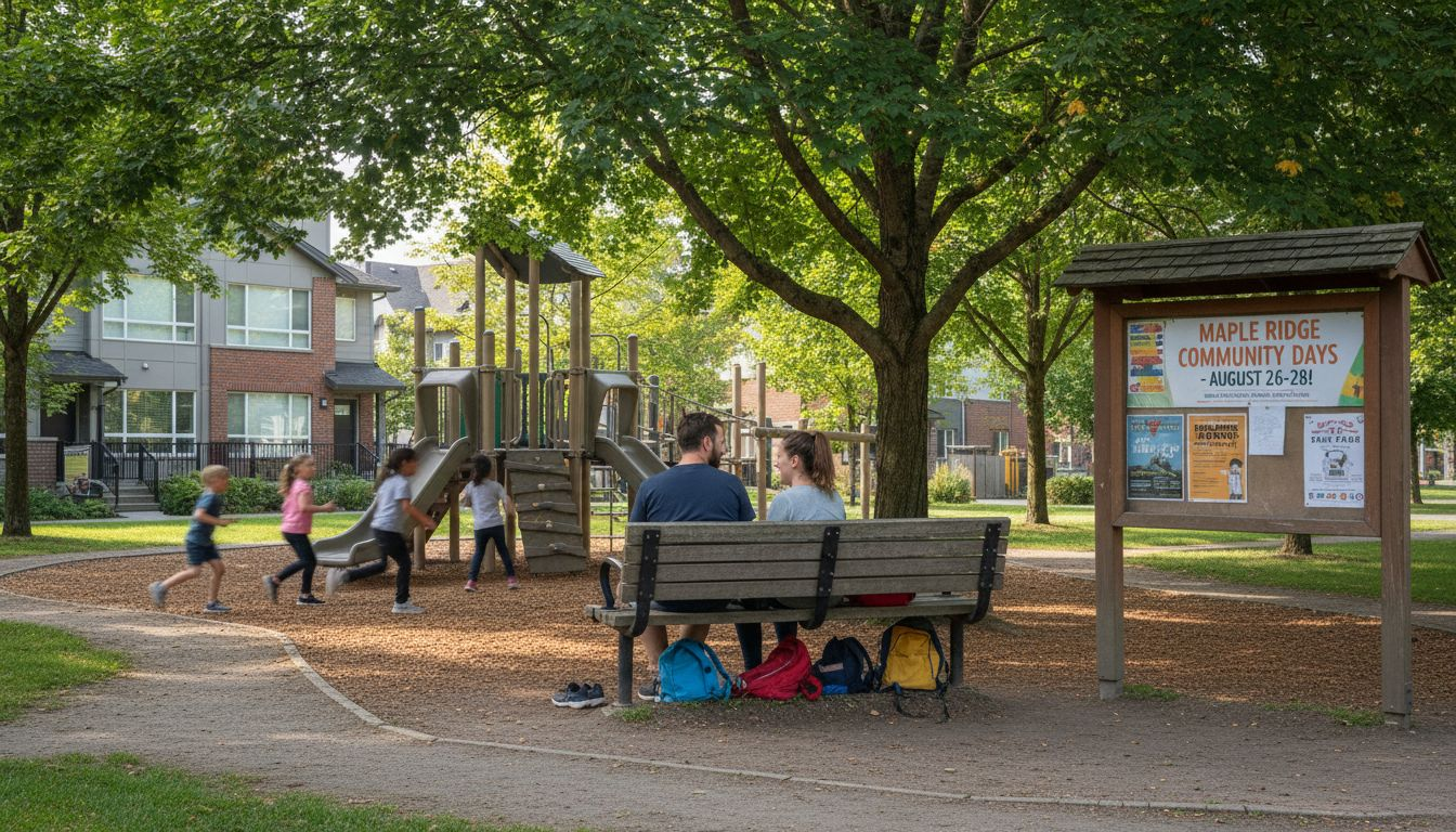 Children playing at Maple Ridge park with parents nearby