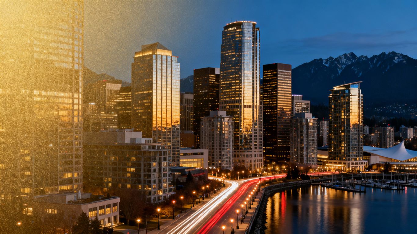 Vancouver skyline at dusk, symbolizing elite real estate.