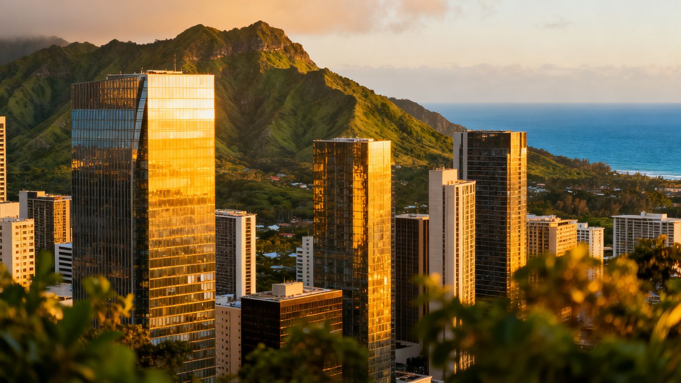 Vancouver cityscape with mountains and ocean.