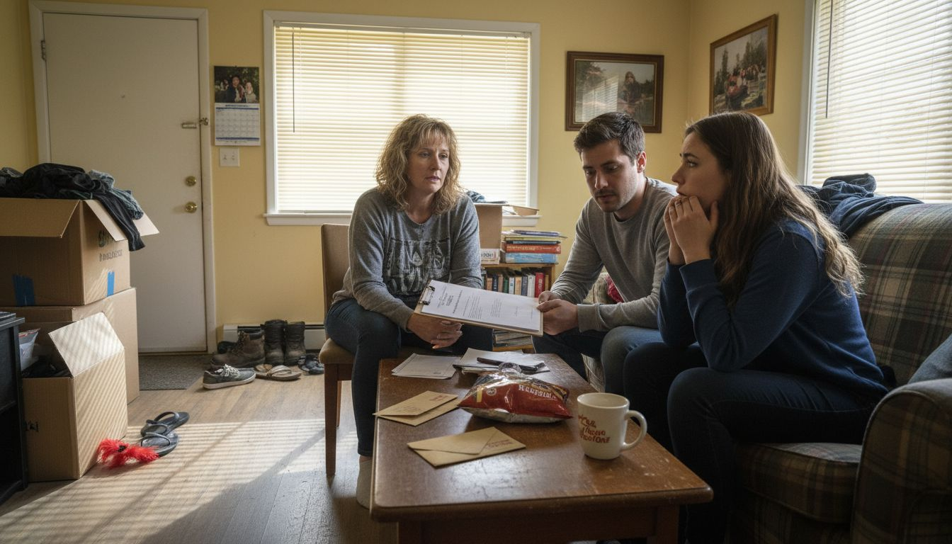 Landlord giving notice to tenants in apartment