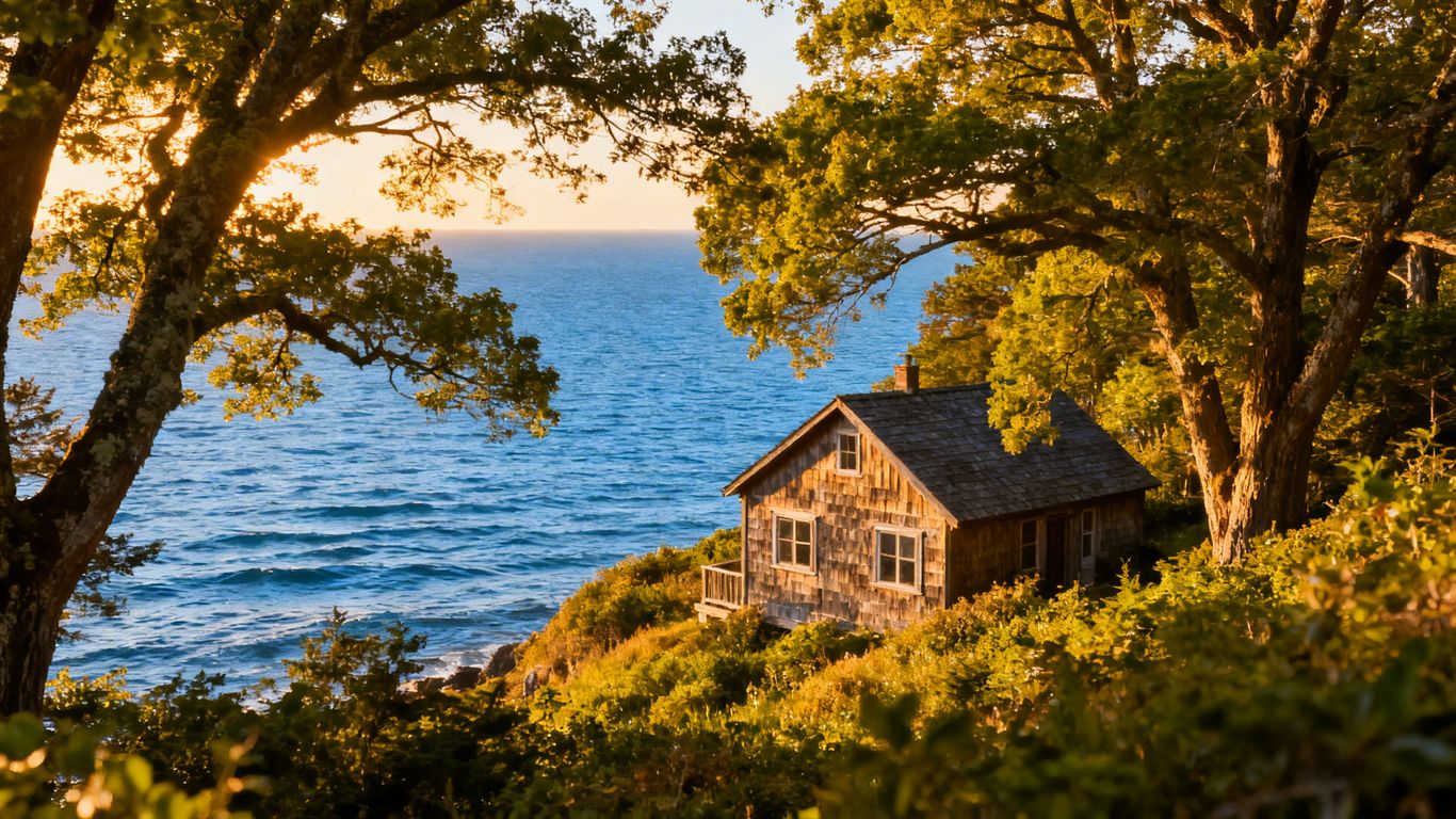 Private island with cabin and ocean view in British Columbia.