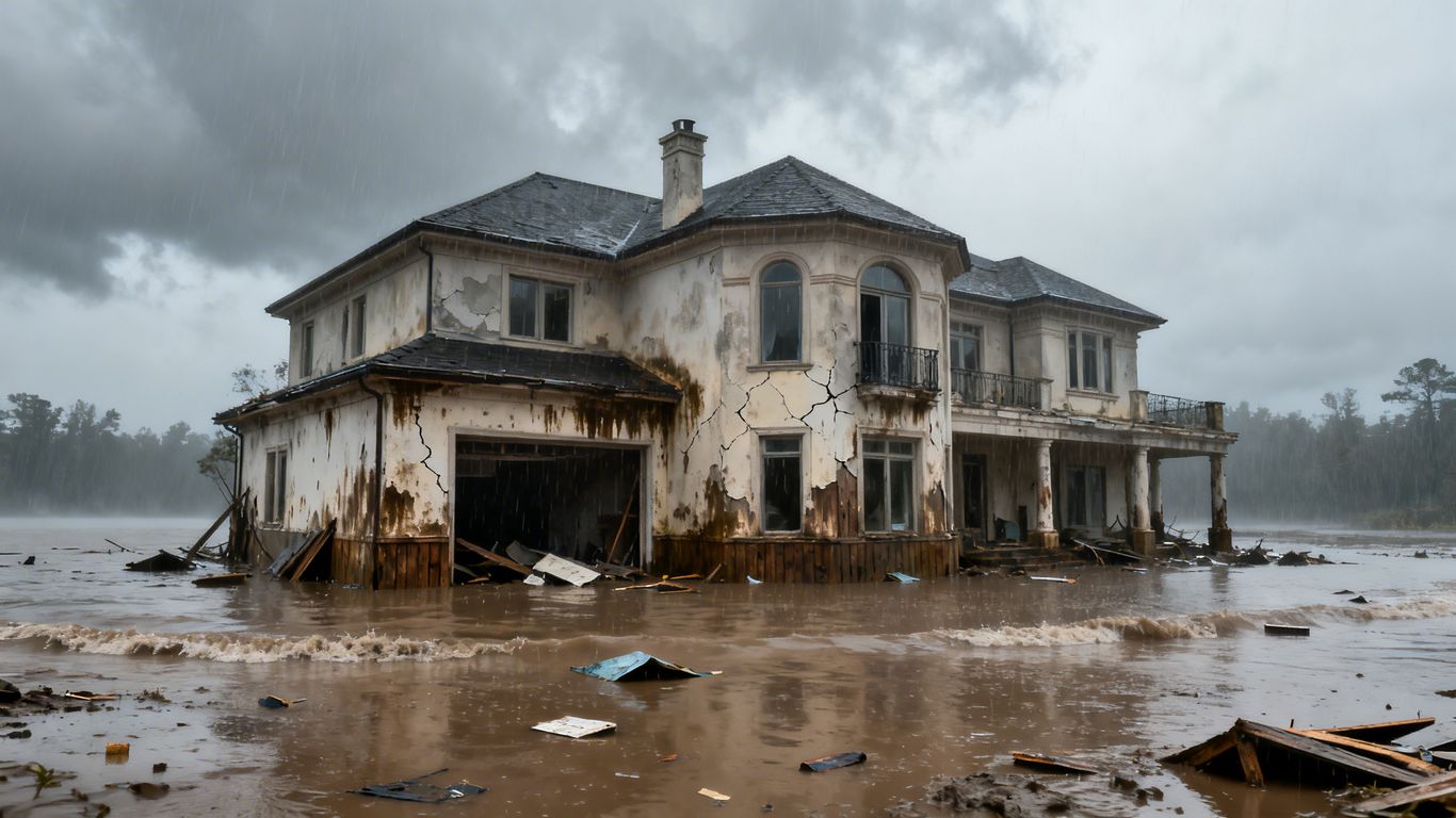 Flood damaged luxury home with water damage.