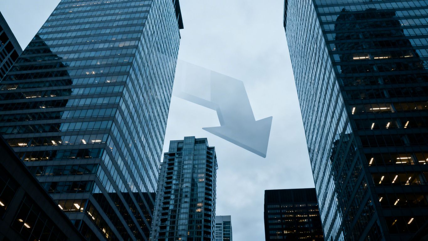 Vancouver skyline with a downward trend indicator.