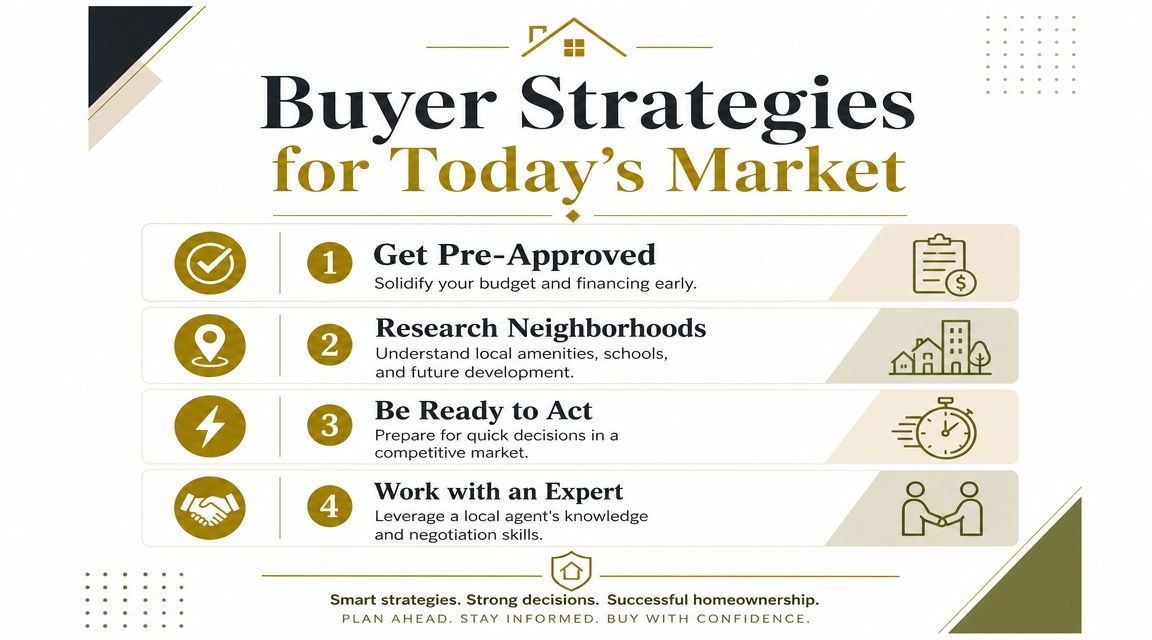 A helpful infographic showing four essential steps for home buyers to succeed in today's real estate market.