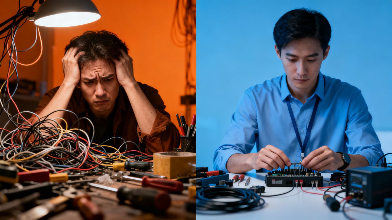 Professional protocol versus chaotic shortcuts in a work setting.