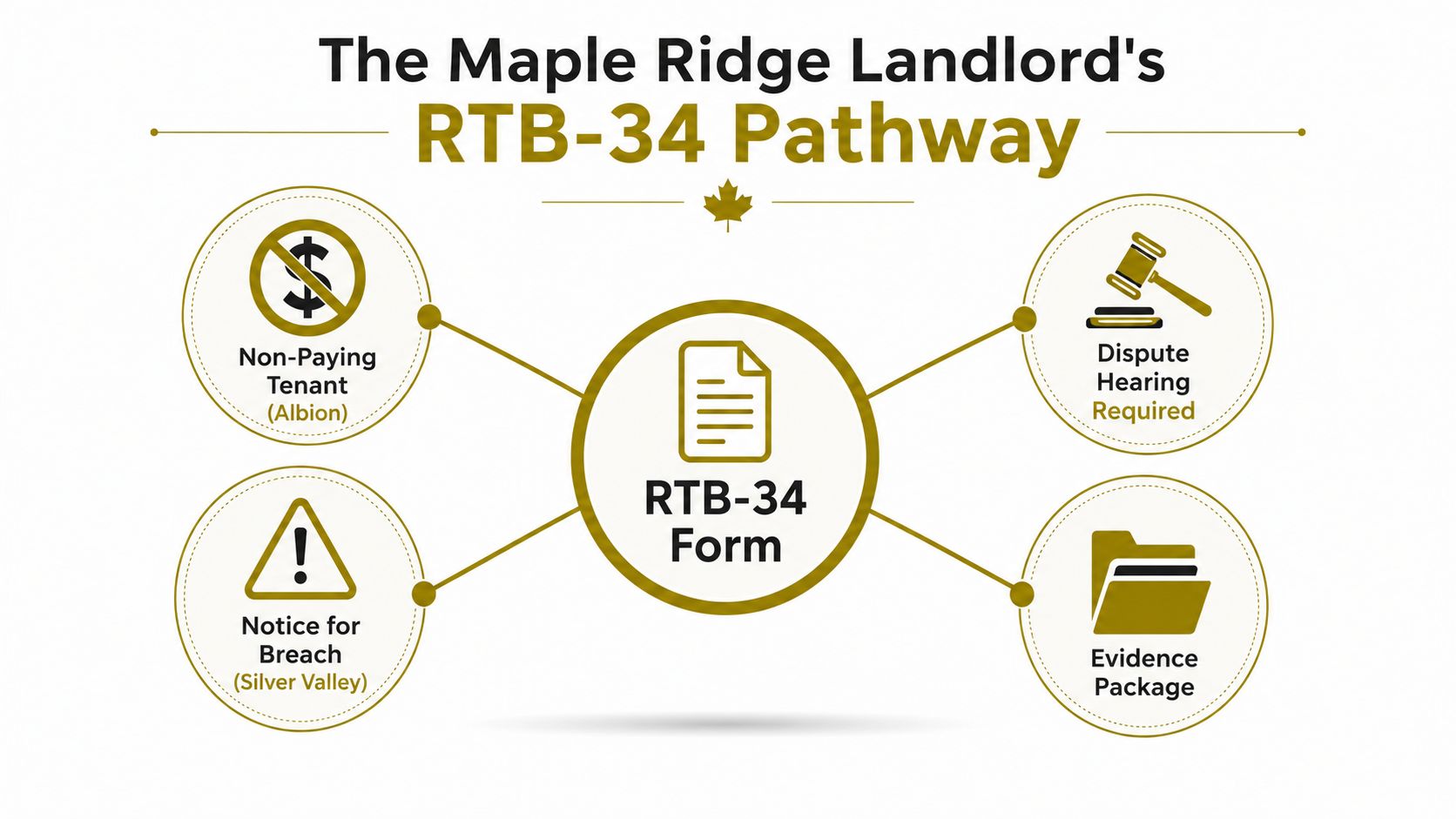 A visual flow chart explaining the Maple Ridge landlord RTB-34 form process and requirements.