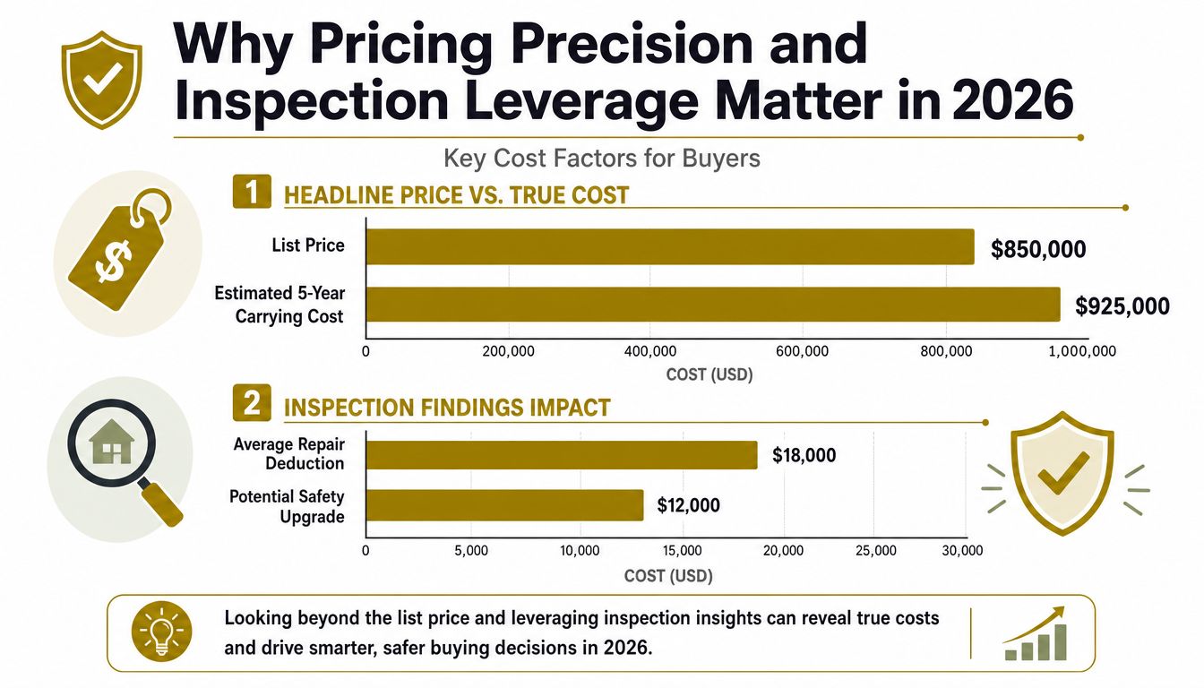 A chart comparing home list prices, carrying costs, and typical inspection repair costs for potential buyers.