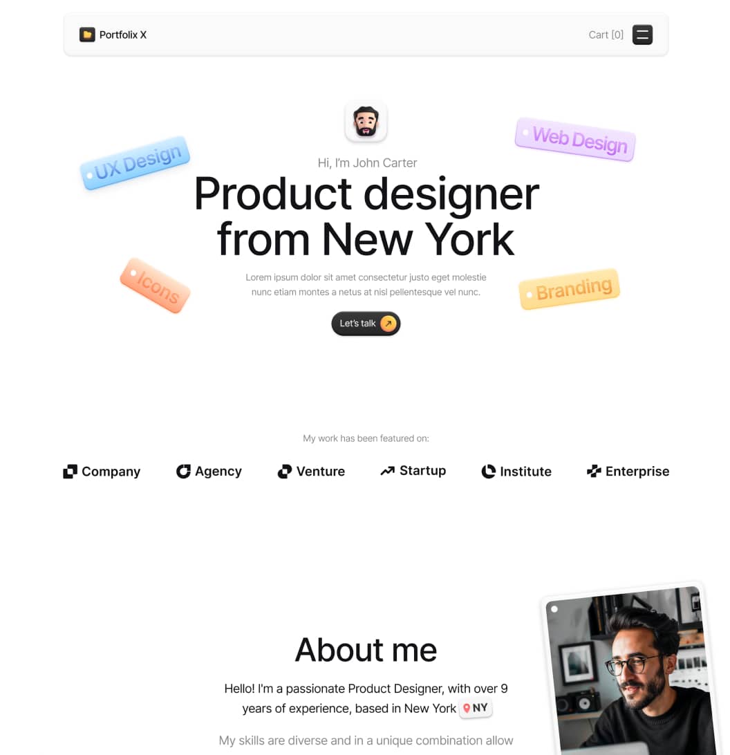 Portfolix X - Home V2 Page - Personal Portfolio Webflow Template