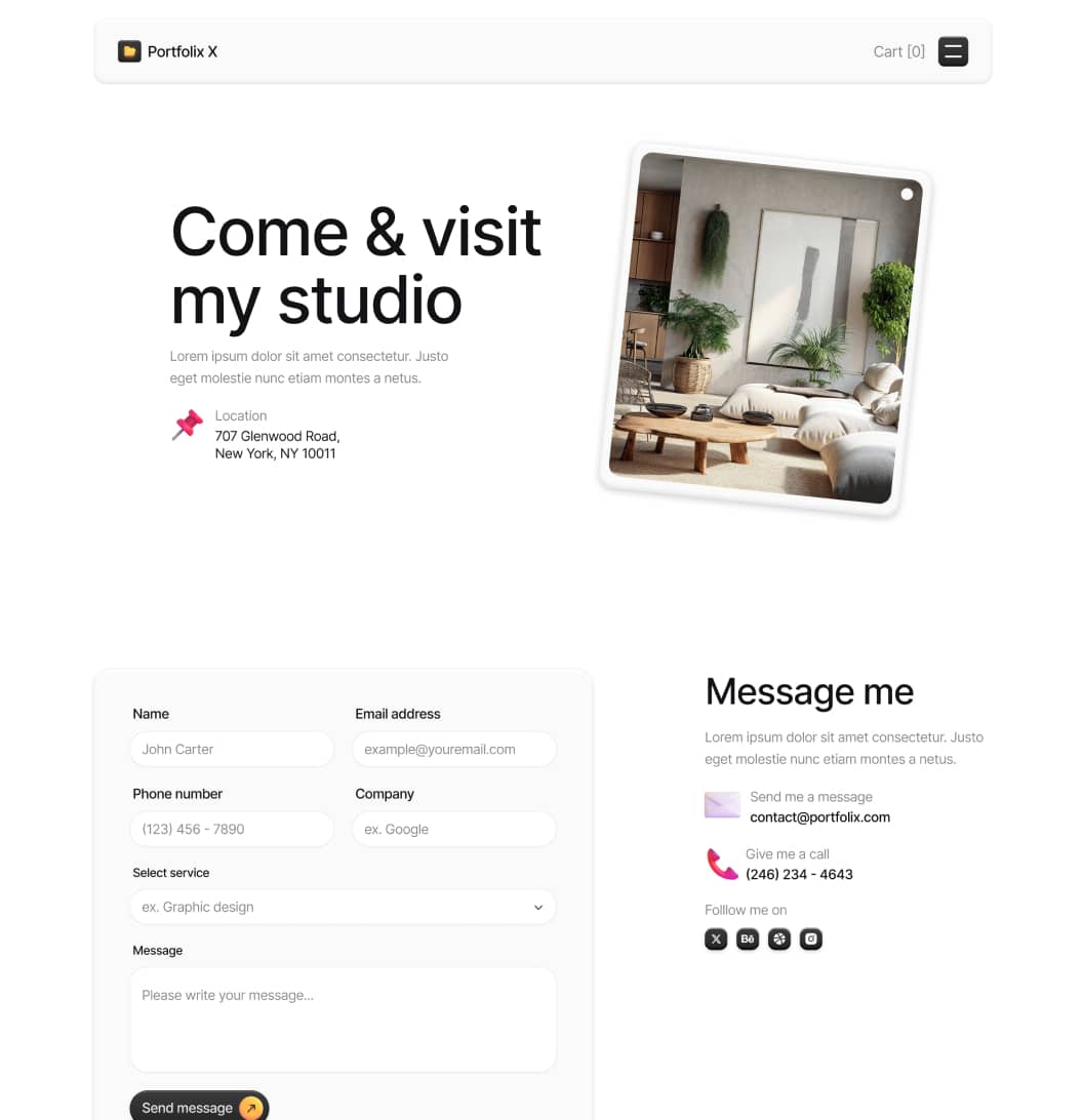 Portfolix X - Contact V3 Page - Personal Portfolio Webflow Template