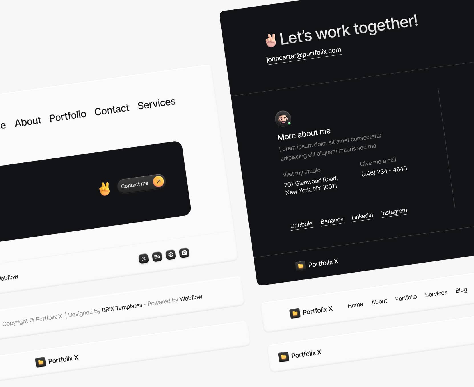 Portfolix X - Headers And Footers - Personal Portfolio Webflow Template