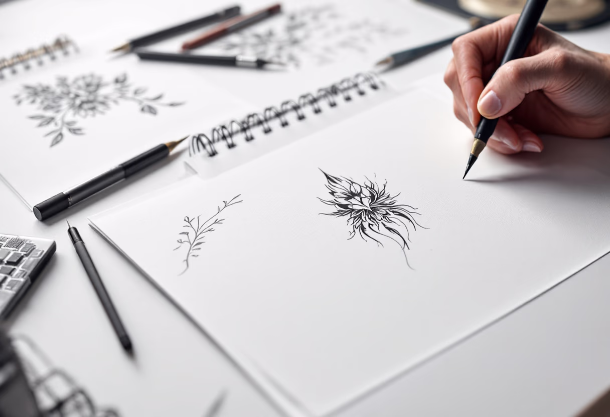 image of tattoo sketches on a desk