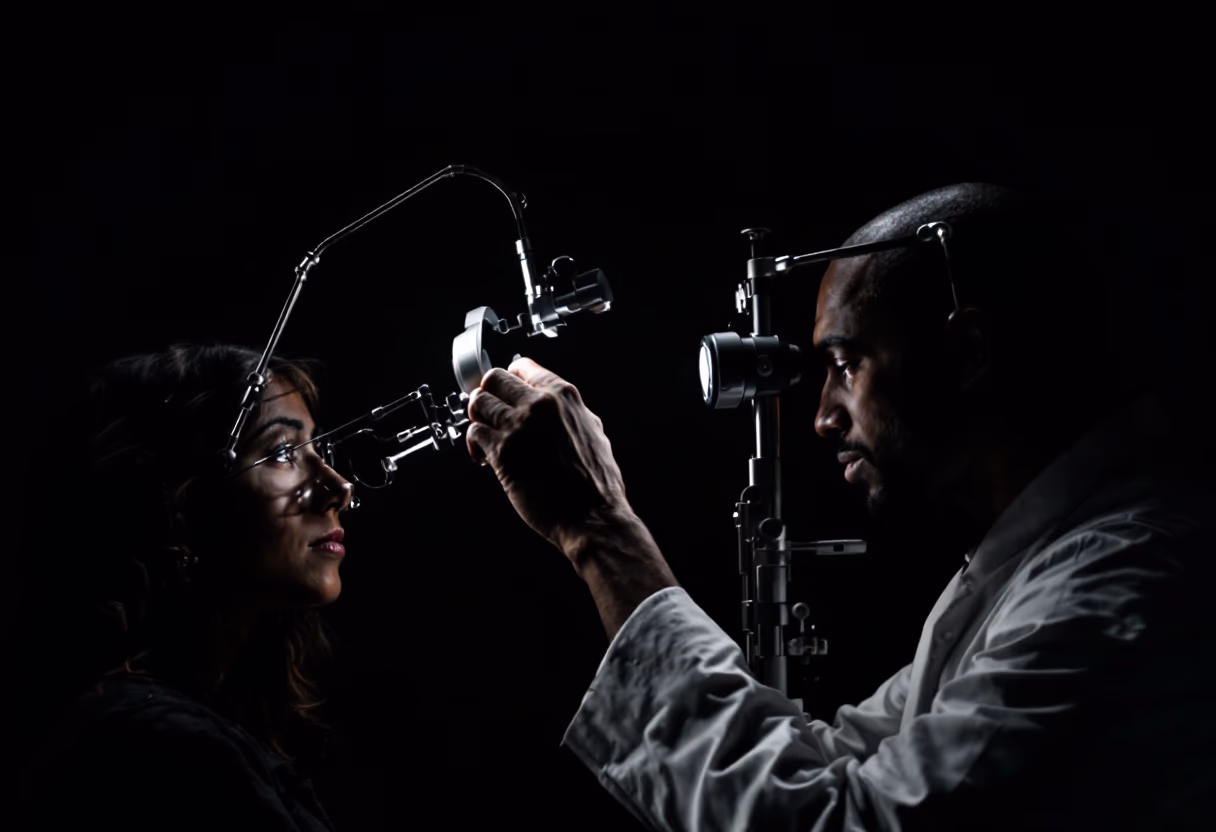 image of an optometrist with eye examination equipment