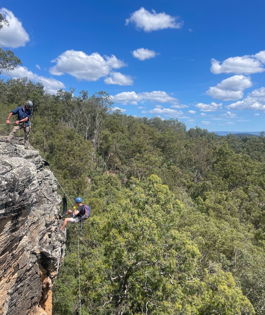 Participant abseiling during a leadership training course at Eagles Nest, Mt Brooyar in Queensland