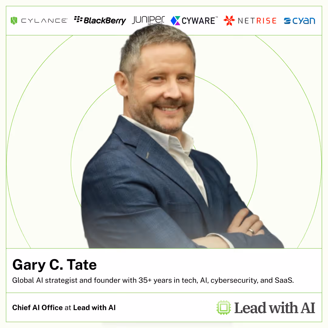 Portrait of Gary C. Tate smiling with arms crossed, global AI strategist and founder.