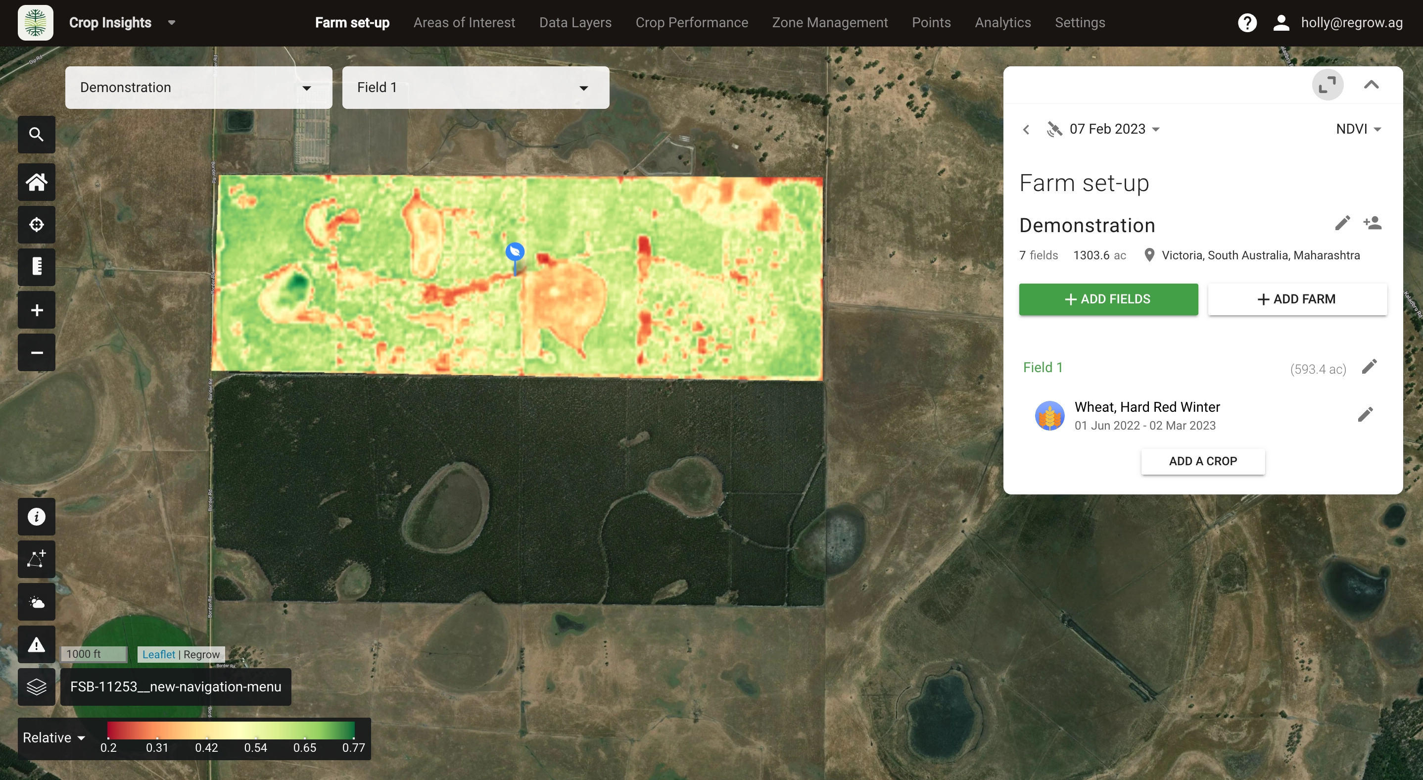 Updated dashboard view of Regrow Platform