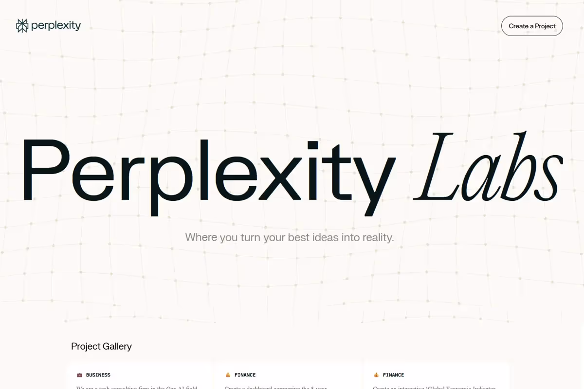 Perplexity Labs : AI Innovation with Advanced Models & API : Perplexity AI| Toolkitly