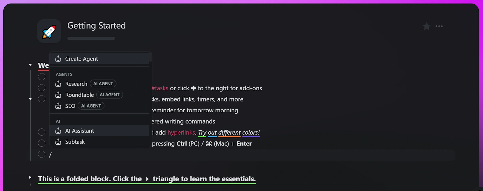 The interface of Taskade