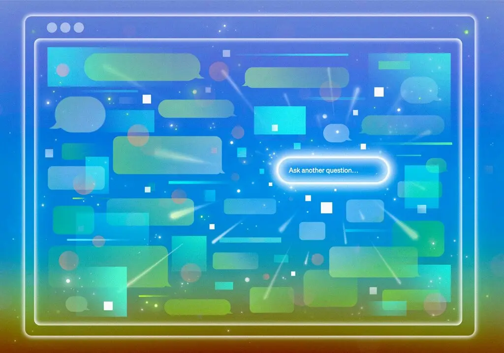 A collage of text bubbles and search bars.