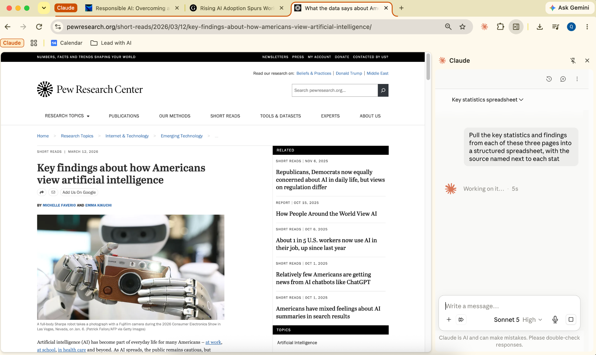 Three report tabs grouped together with the task typed into the side panel