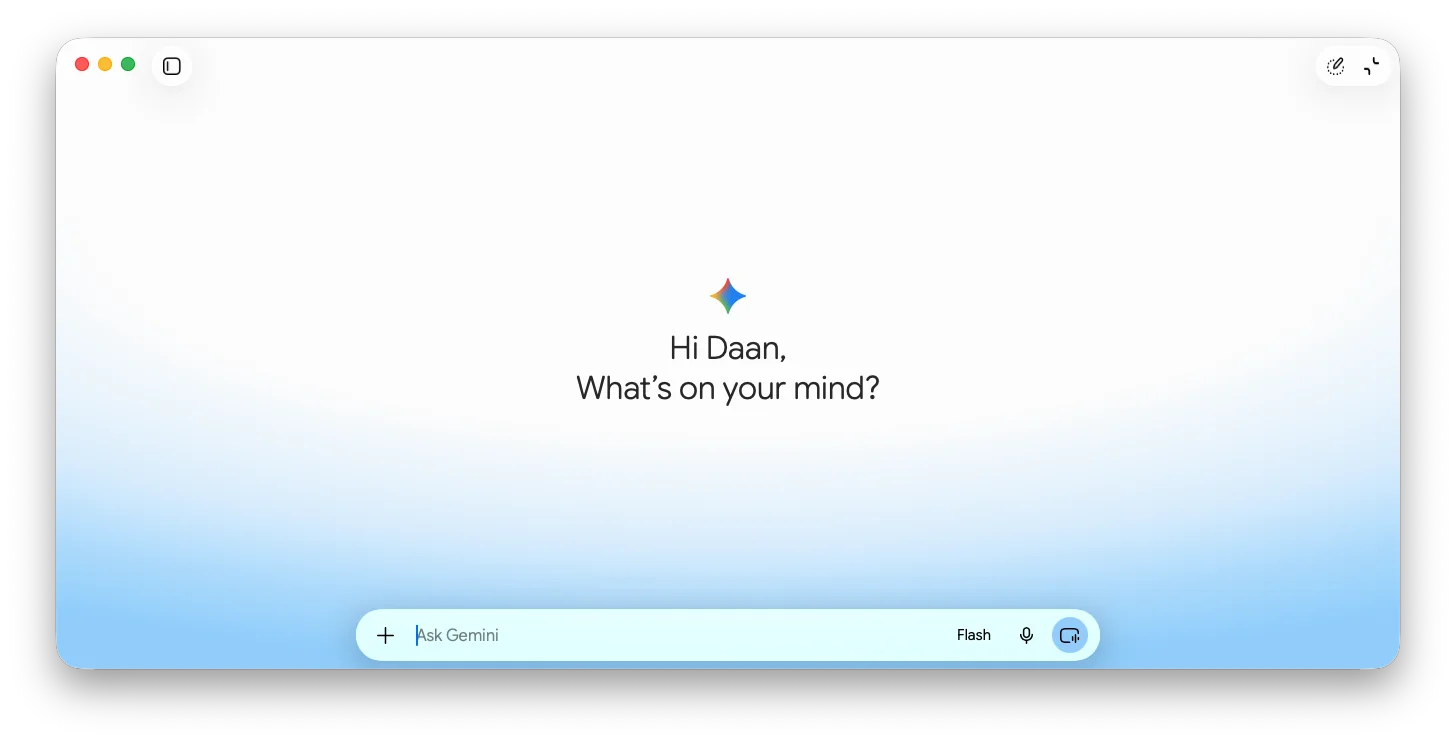 The Gemini for Mac app freshly opened after restarting