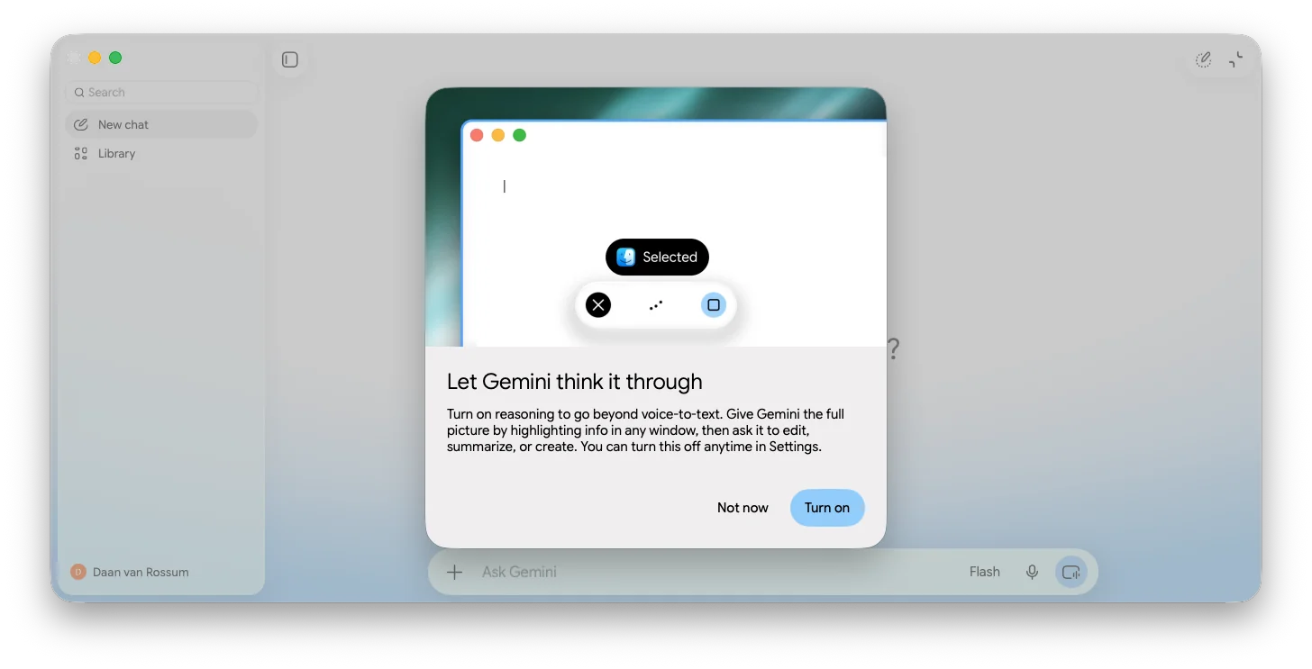 The Let Gemini think it through prompt to turn on screen-aware reasoning