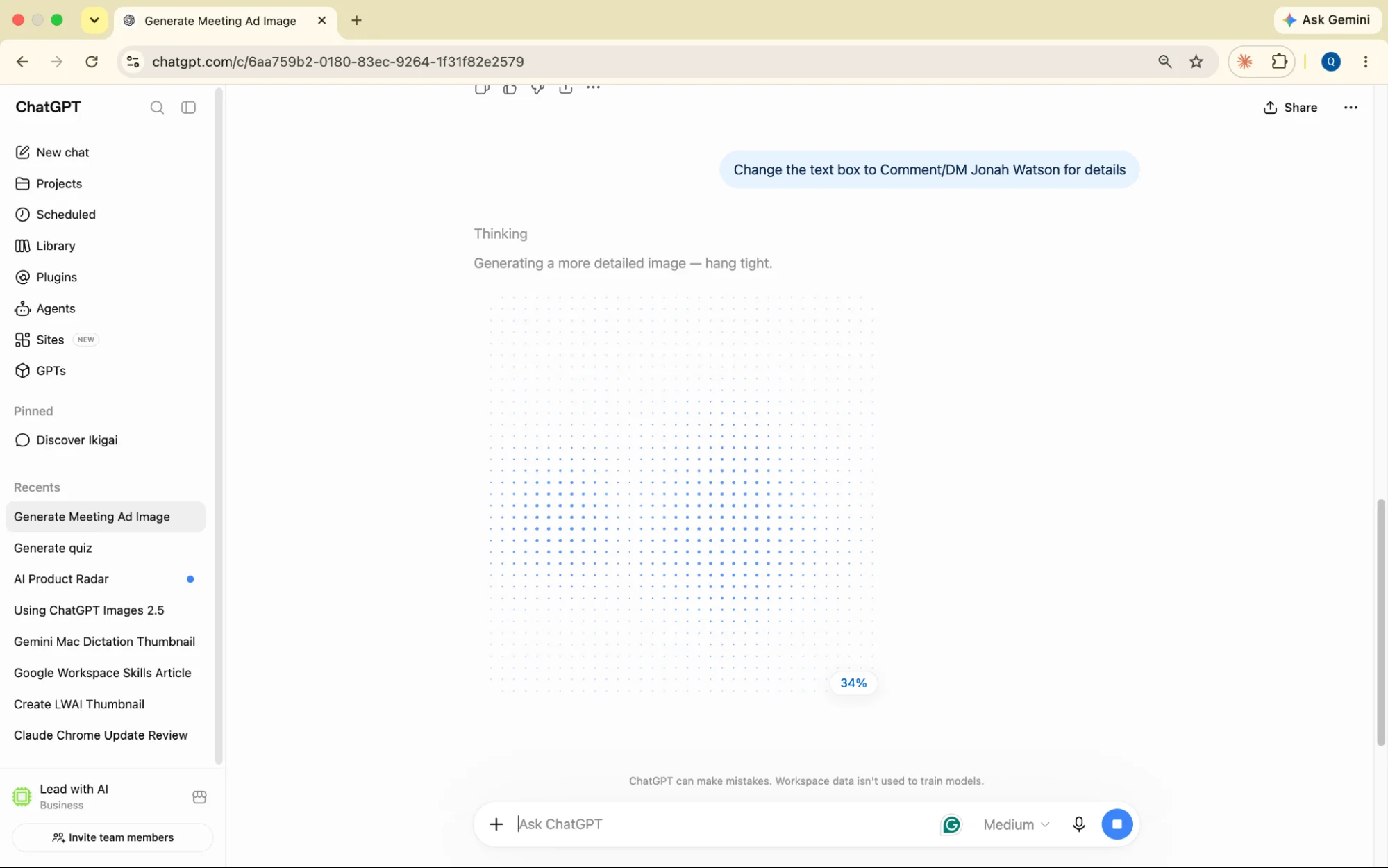 Follow-up prompt in ChatGPT asking to change the call-to-action text on the existing graphic