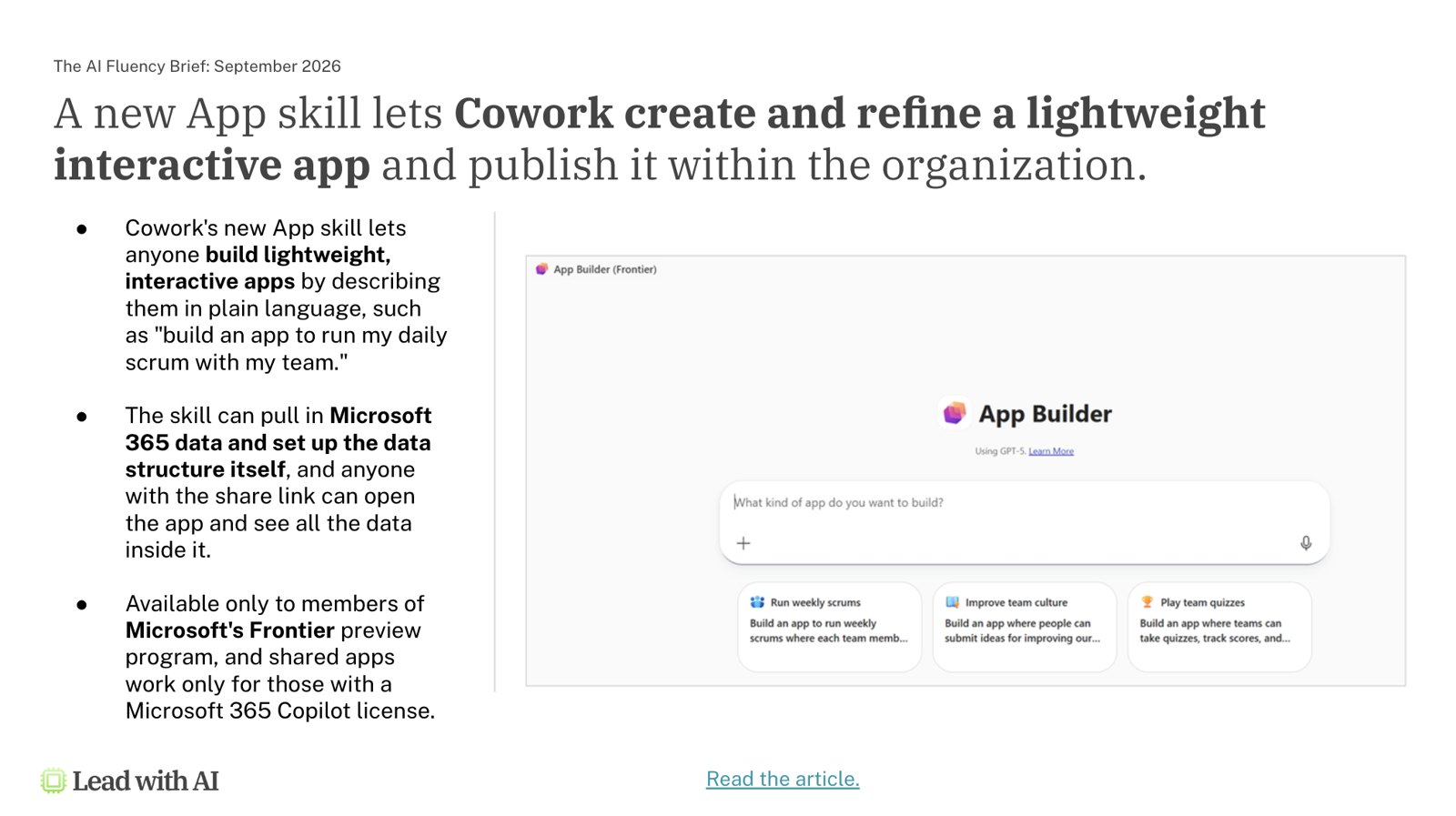 Slide: Copilot Cowork App Builder